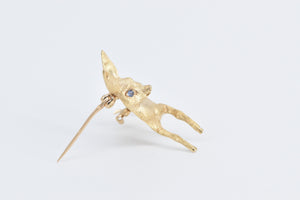 14K 1960's Sapphire Eyed Baby Deer Fawn Pin/Brooch Yellow Gold