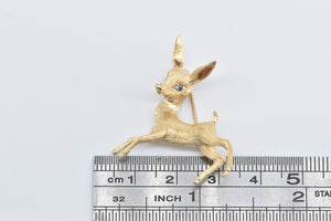 14K 1960's Sapphire Eyed Baby Deer Fawn Pin/Brooch Yellow Gold