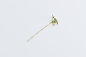 14K Four Leaf Clover Enamel Victorian Lucky Stick Pin Yellow Gold