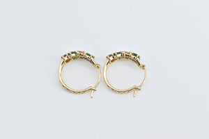 14K Rainbow Gemstone Diamond 17mm Hoop Earrings Yellow Gold