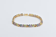 Load image into Gallery viewer, 14K Rainbow Gemstone Diamond Fashion Tennis Bracelet 7.5&quot; Yellow Gold