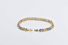 Load image into Gallery viewer, 14K Rainbow Gemstone Diamond Fashion Tennis Bracelet 7.5&quot; Yellow Gold