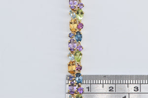 14K Rainbow Gemstone Diamond Fashion Tennis Bracelet 7.5" Yellow Gold