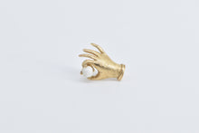 Load image into Gallery viewer, 14K Victorian Hand Holding Stone Ornate Lapel Pin/Brooch Yellow Gold