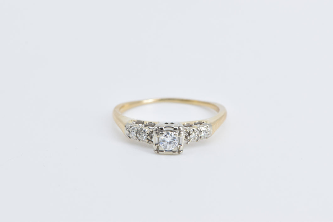 14K Art Deco Diamond Vintage Classic Promise Ring Yellow Gold