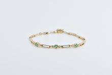 Load image into Gallery viewer, 14K Vintage Emerald Diamond Accent Bar Link Bracelet 6.75&quot; Yellow Gold