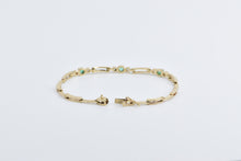 Load image into Gallery viewer, 14K Vintage Emerald Diamond Accent Bar Link Bracelet 6.75&quot; Yellow Gold