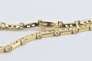 14K 0.66 Ctw Vintage Round Diamond Bar Link Tennis Bracelet 8" Yellow Gold