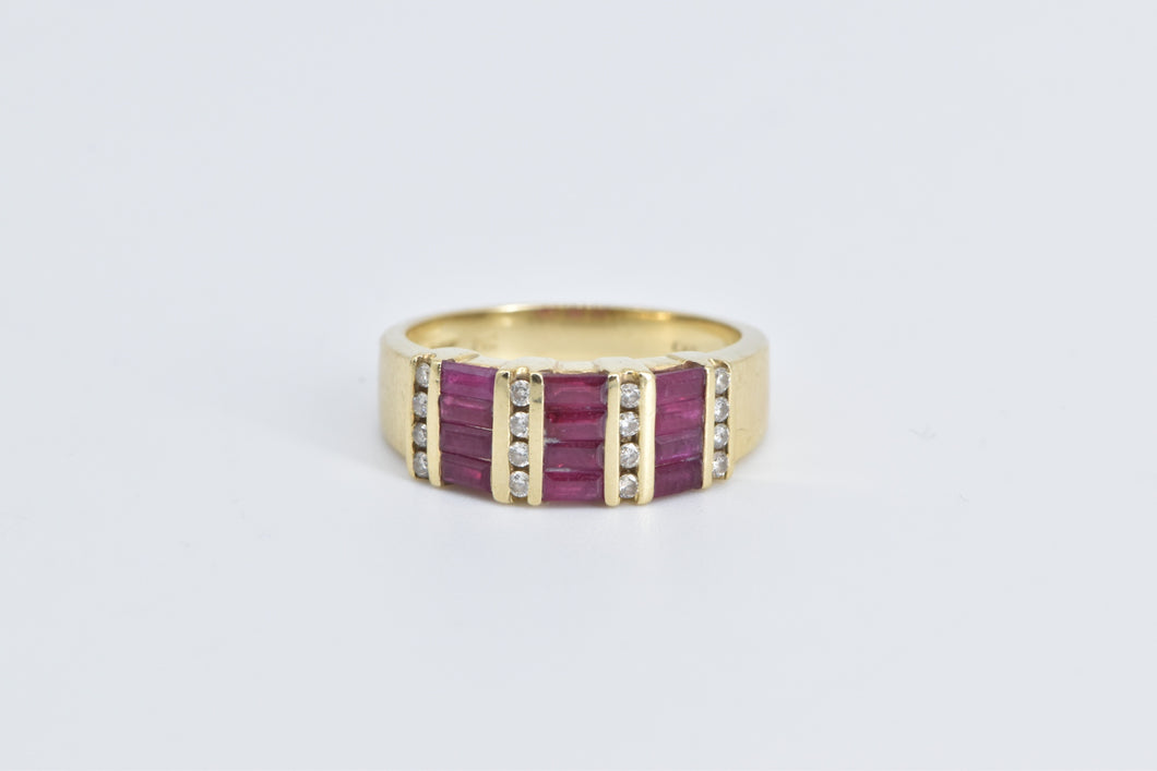 14K 1.76 Ctw Ruby Diamond Striped Statement Band Ring Yellow Gold