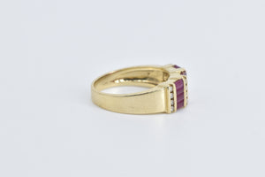 14K 1.76 Ctw Ruby Diamond Striped Statement Band Ring Yellow Gold