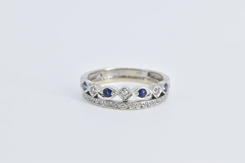 10K Sapphire Diamond Layered Wedding Band Ring White Gold