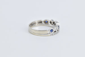 10K Sapphire Diamond Layered Wedding Band Ring White Gold