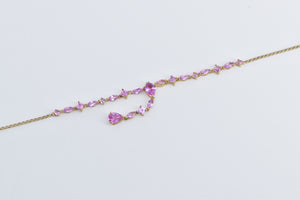 10K Pear Syn. Pink Sapphire Drop Chain Chevron Necklace 18.5" Yellow Gold