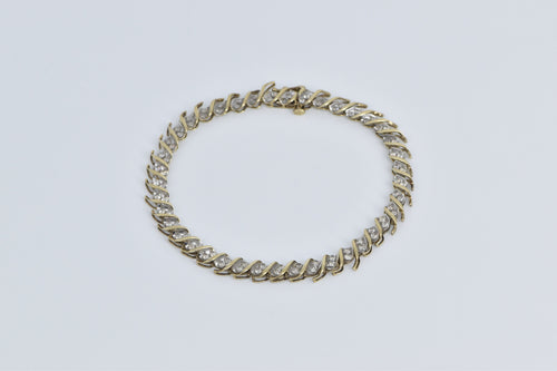 10K 1.32 Ctw Vintage Classic Wavy Link Tennis Bracelet 7.75