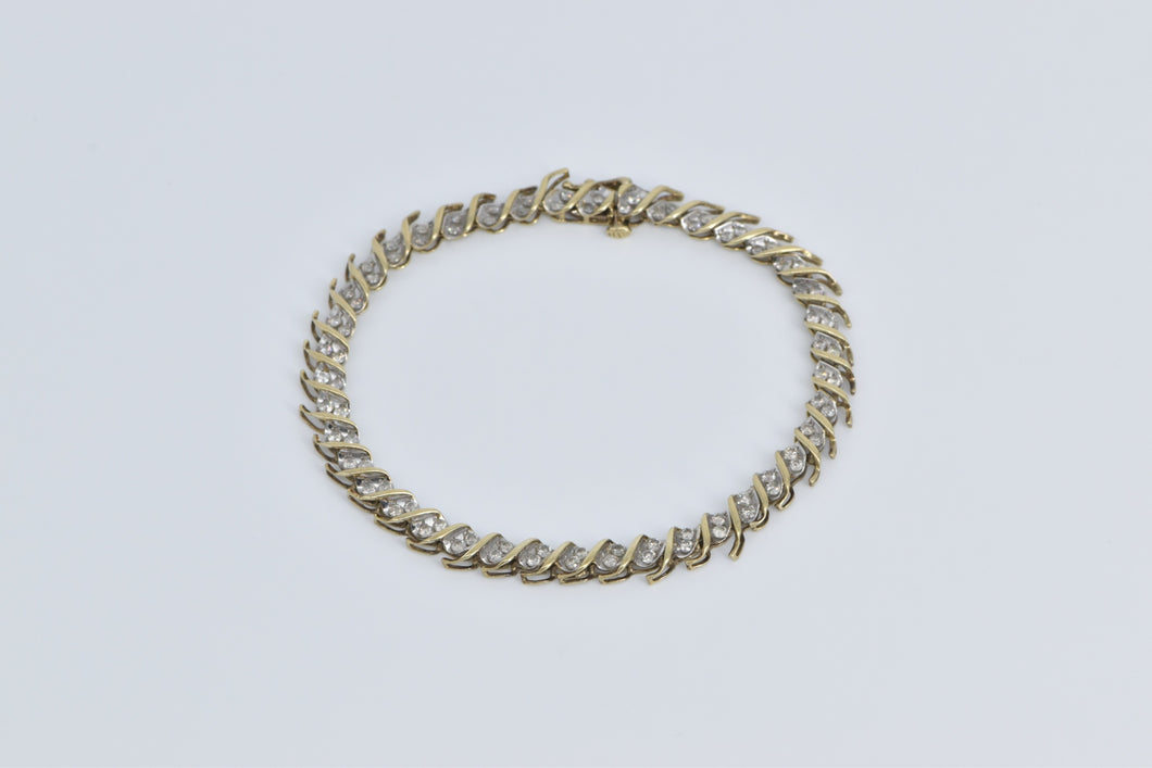 10K 1.32 Ctw Vintage Classic Wavy Link Tennis Bracelet 7.75