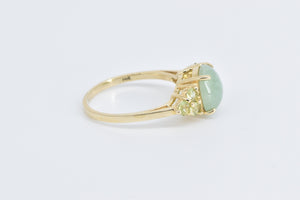 14K Oval Jadeite Peridot Cluster Vintage Statement Ring Yellow Gold