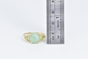 14K Oval Jadeite Peridot Cluster Vintage Statement Ring Yellow Gold