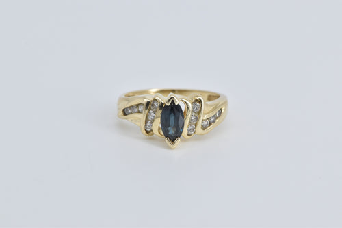 14K Marquise Sapphire Diamond Engagement Ring Yellow Gold