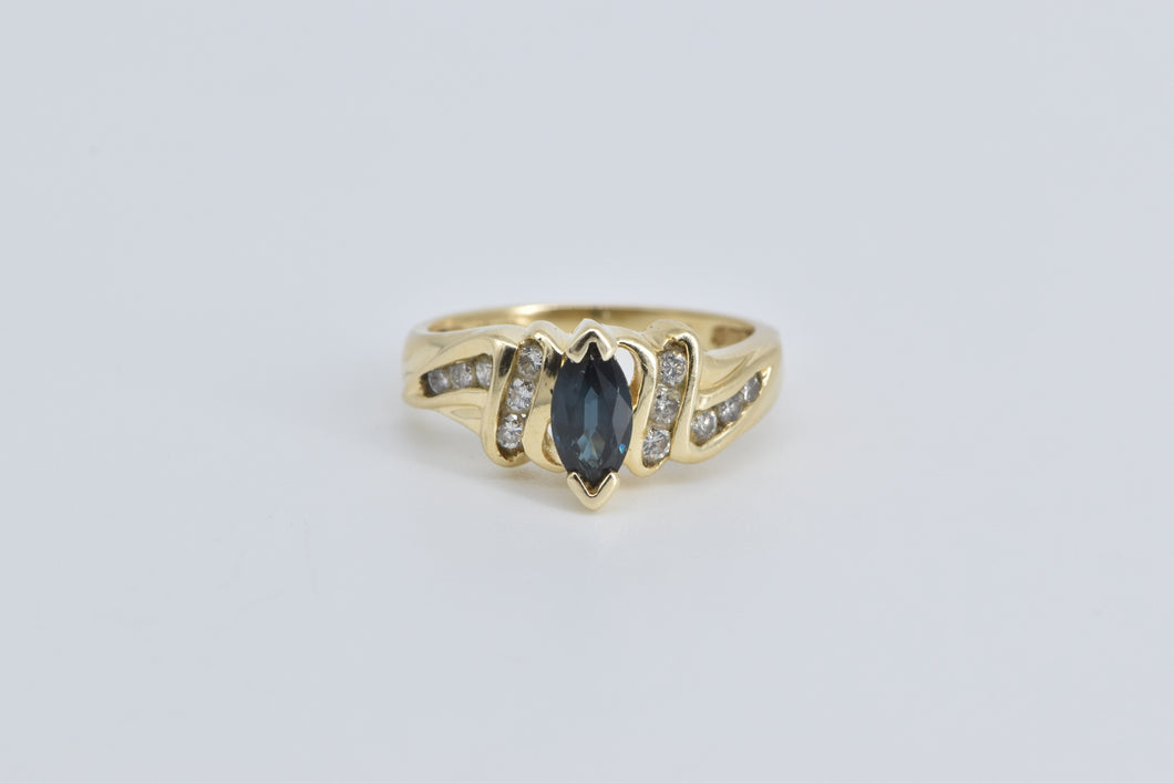 14K Marquise Sapphire Diamond Engagement Ring Yellow Gold