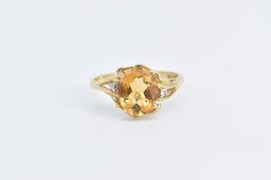 10K Oval Citrine Diamond Accent Freeform Ring Yellow Gold