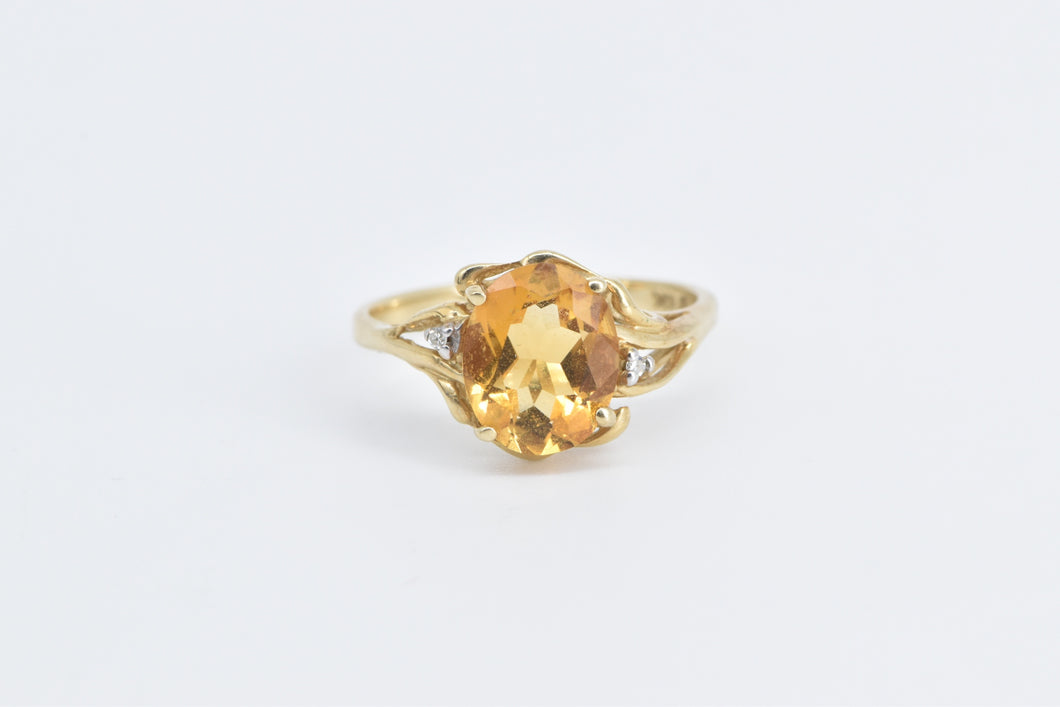 10K Oval Citrine Diamond Accent Freeform Ring Yellow Gold