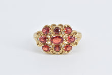 Load image into Gallery viewer, 10K Ornate Garnet Diamond Scalloped Statement Ring Yellow Gold