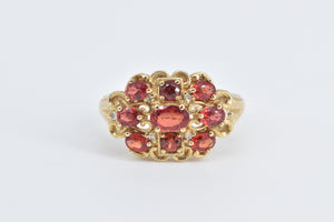 10K Ornate Garnet Diamond Scalloped Statement Ring Yellow Gold