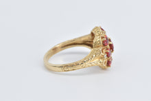 Load image into Gallery viewer, 10K Ornate Garnet Diamond Scalloped Statement Ring Yellow Gold