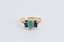 Load image into Gallery viewer, 18K Natural Emerald Diamond Baguette Sapphire Ring Yellow Gold