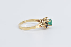 18K Natural Emerald Diamond Baguette Sapphire Ring Yellow Gold