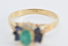 Load image into Gallery viewer, 18K Natural Emerald Diamond Baguette Sapphire Ring Yellow Gold