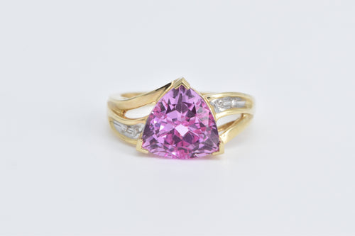 10K Trillion Pink Topaz Diamond Accent Statement Ring Yellow Gold