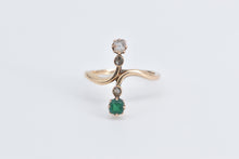 Load image into Gallery viewer, 14K Victorian Emerald OMC Rose Diamond Statement Ring Yellow Gold