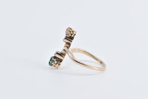 14K Victorian Emerald OMC Rose Diamond Statement Ring Yellow Gold