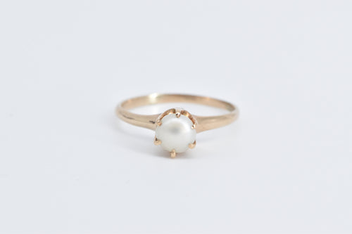 14K Victorian Pearl Ornate Classic Engagement Ring Yellow Gold