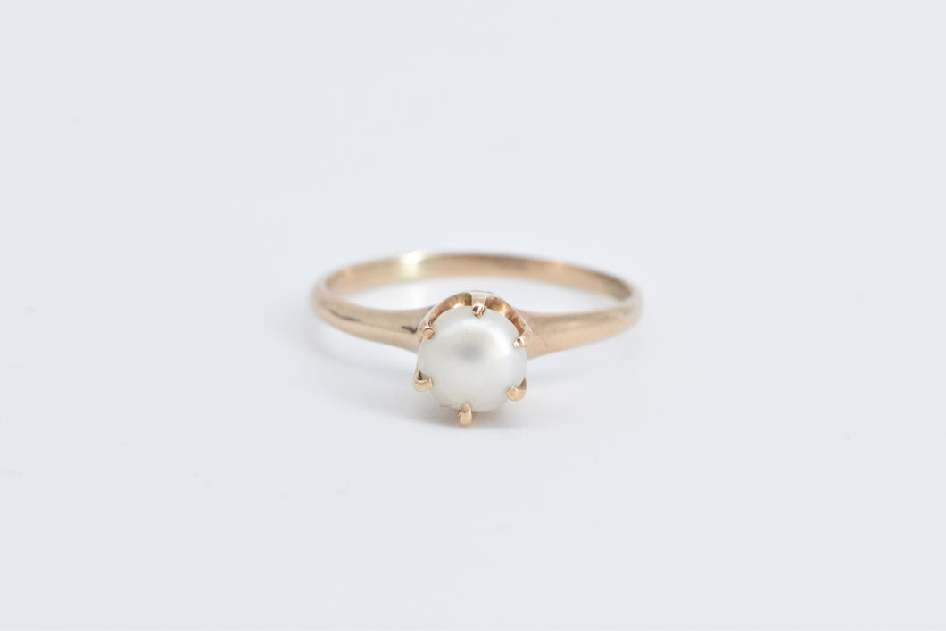 14K Victorian Pearl Ornate Classic Engagement Ring Yellow Gold