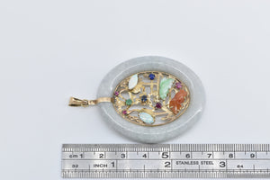 14K Elaborate Carved Oval Ornate Chinese Pendant Yellow Gold
