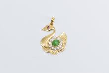 Load image into Gallery viewer, 18K Oval Jade Diamond Halo Swan Ruby Eyed Bird Pendant Yellow Gold