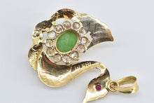 Load image into Gallery viewer, 18K Oval Jade Diamond Halo Swan Ruby Eyed Bird Pendant Yellow Gold