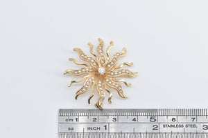 14K Victorian Seed Pearl Diamond Sun Flower Pendant/Pin Yellow Gold