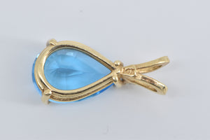 14K Pear Blue Topaz Diamond Accent Statement Pendant Yellow Gold