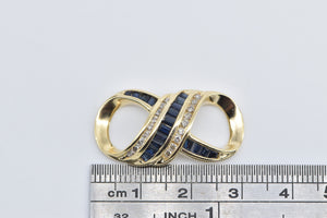 14K Sapphire Diamond Infinity Symbol Slide Pendant Yellow Gold