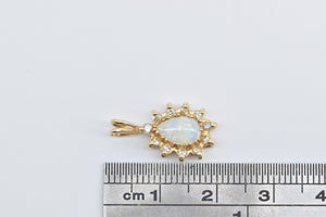 14K Pear Opal Diamond Halo Vintage Fashion Pendant Yellow Gold