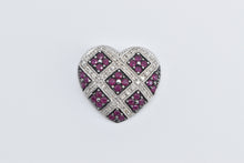 Load image into Gallery viewer, 14K Ruby Diamond Checkered Pave Heart Love Pendant White Gold