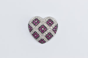 14K Ruby Diamond Checkered Pave Heart Love Pendant White Gold