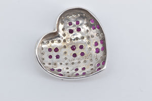 14K Ruby Diamond Checkered Pave Heart Love Pendant White Gold