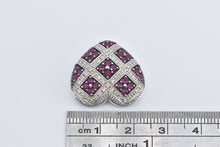 Load image into Gallery viewer, 14K Ruby Diamond Checkered Pave Heart Love Pendant White Gold