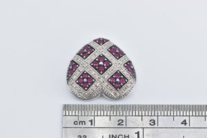 14K Ruby Diamond Checkered Pave Heart Love Pendant White Gold