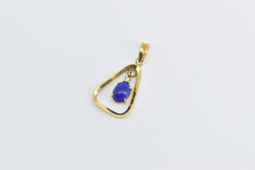 14K Oval Lapis Lazuli Cabochon Triangle Dangle Pendant Yellow Gold