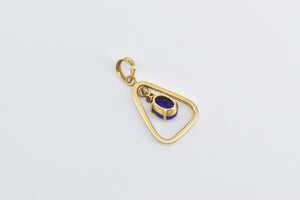 14K Oval Lapis Lazuli Cabochon Triangle Dangle Pendant Yellow Gold
